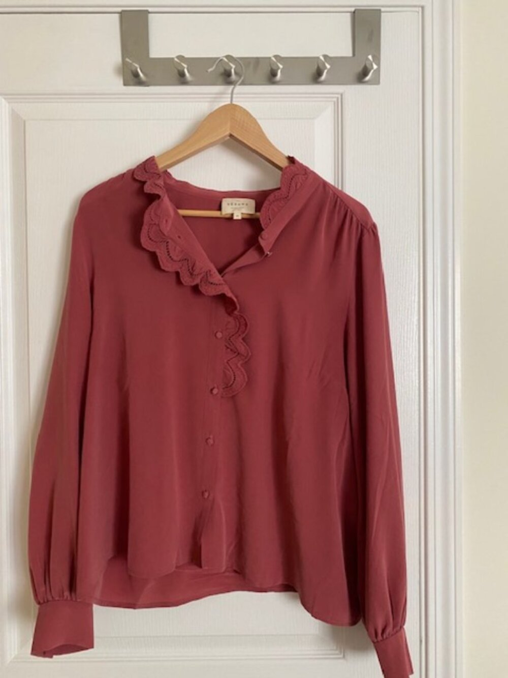 Sézane Chlo Shirt in Rosewood 100% Silk - Size 14 - Picture 2 of 4